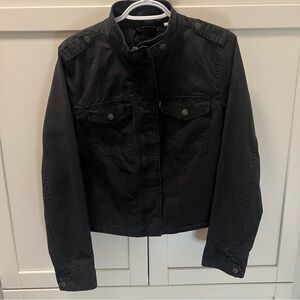 LEVIS Distressed Black Short Moto High Collar Jacket Women’s Size Large